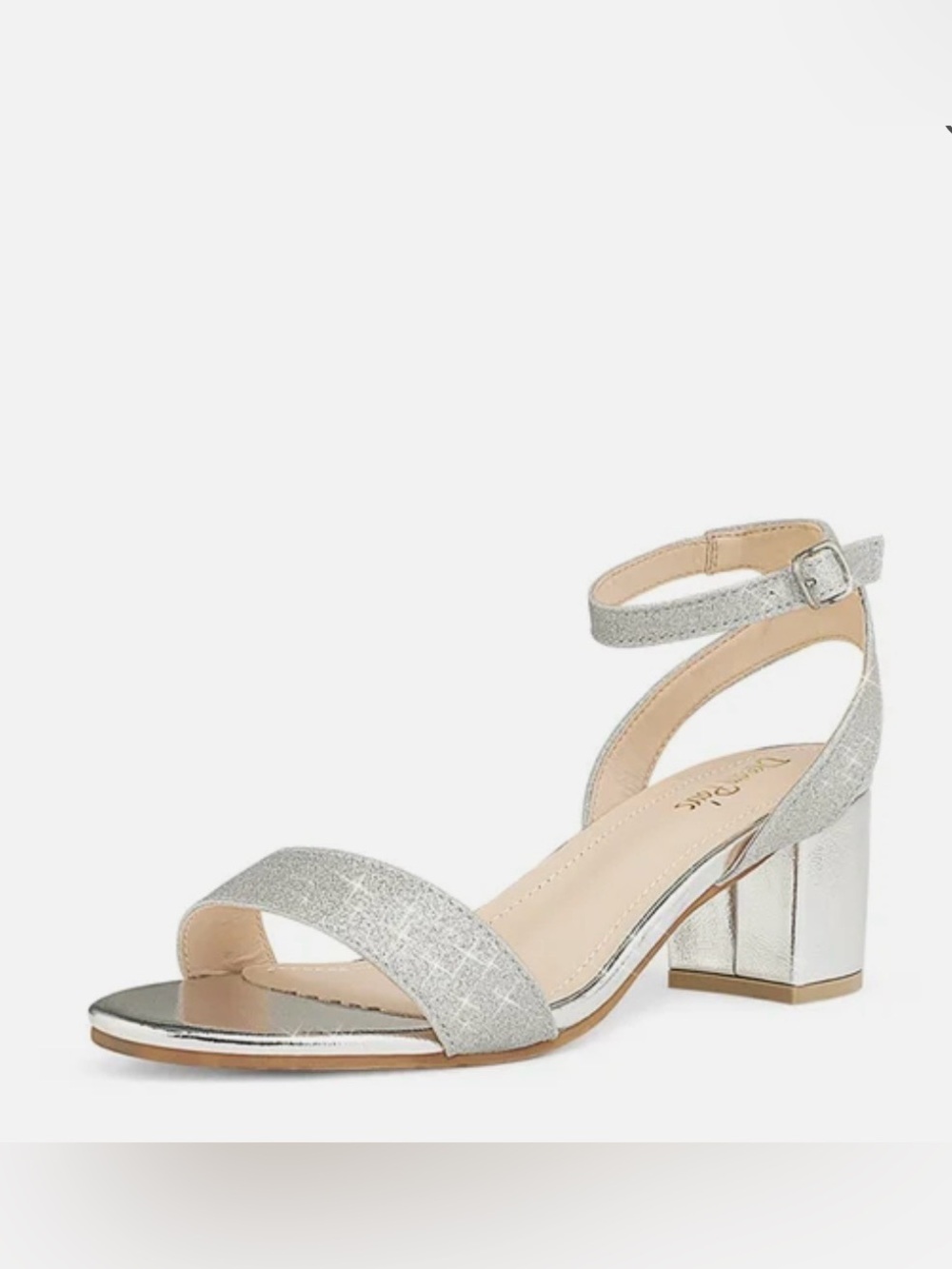 Silver Ankle-Strap Block Heel Sandals